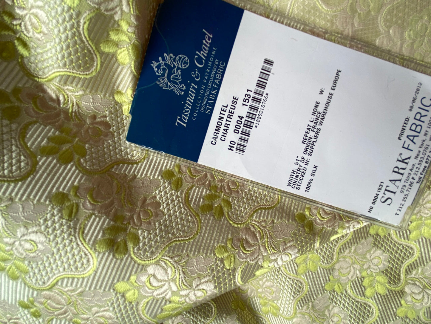 67 Berkbox101 Square Silk by Tassinari and Chatel Carmontel Chartreuse Yellow Green Beige Small Scale Floral Historic MSRP USD704/y