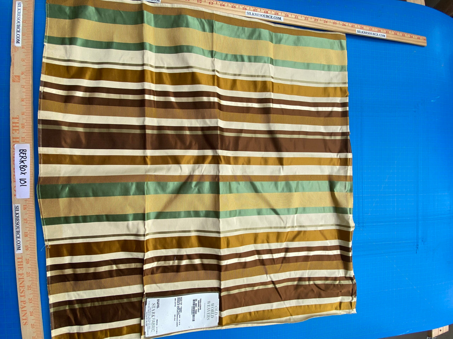 72 Berkbox101 Square Silky by Old World Weavers Tosca Stripe Caramel Mint Silk Stripe MSRP USD 300+/y