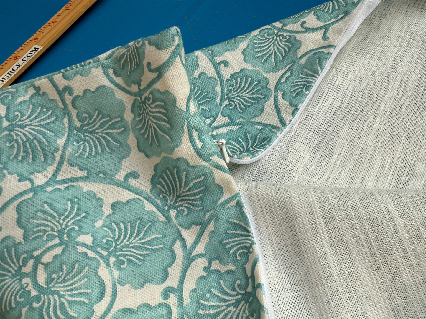 Pillow Case only 14″x 22″ Scalamandre Hinson Colorpop May Turquoise White Linen Botanical Foliage MSRP USD 418/y