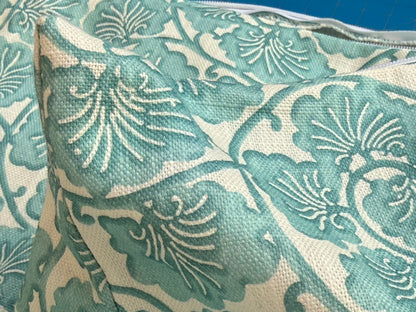 Pillow Case only 14″x 22″ Scalamandre Hinson Colorpop May Turquoise White Linen Botanical Foliage MSRP USD 418/y