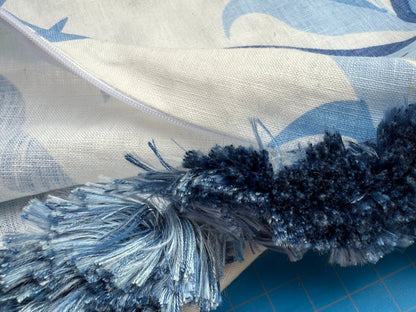 Pillow Case only 16″x 24″ Scalamandre Hinson Colorpop Chira Island Blue Marine White Linen Botanical Foliage MSRP USD 318/y