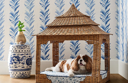 Pillow Case only 16″x 24″ Scalamandre Hinson Colorpop Chira Island Blue Marine White Linen Botanical Foliage MSRP USD 318/y