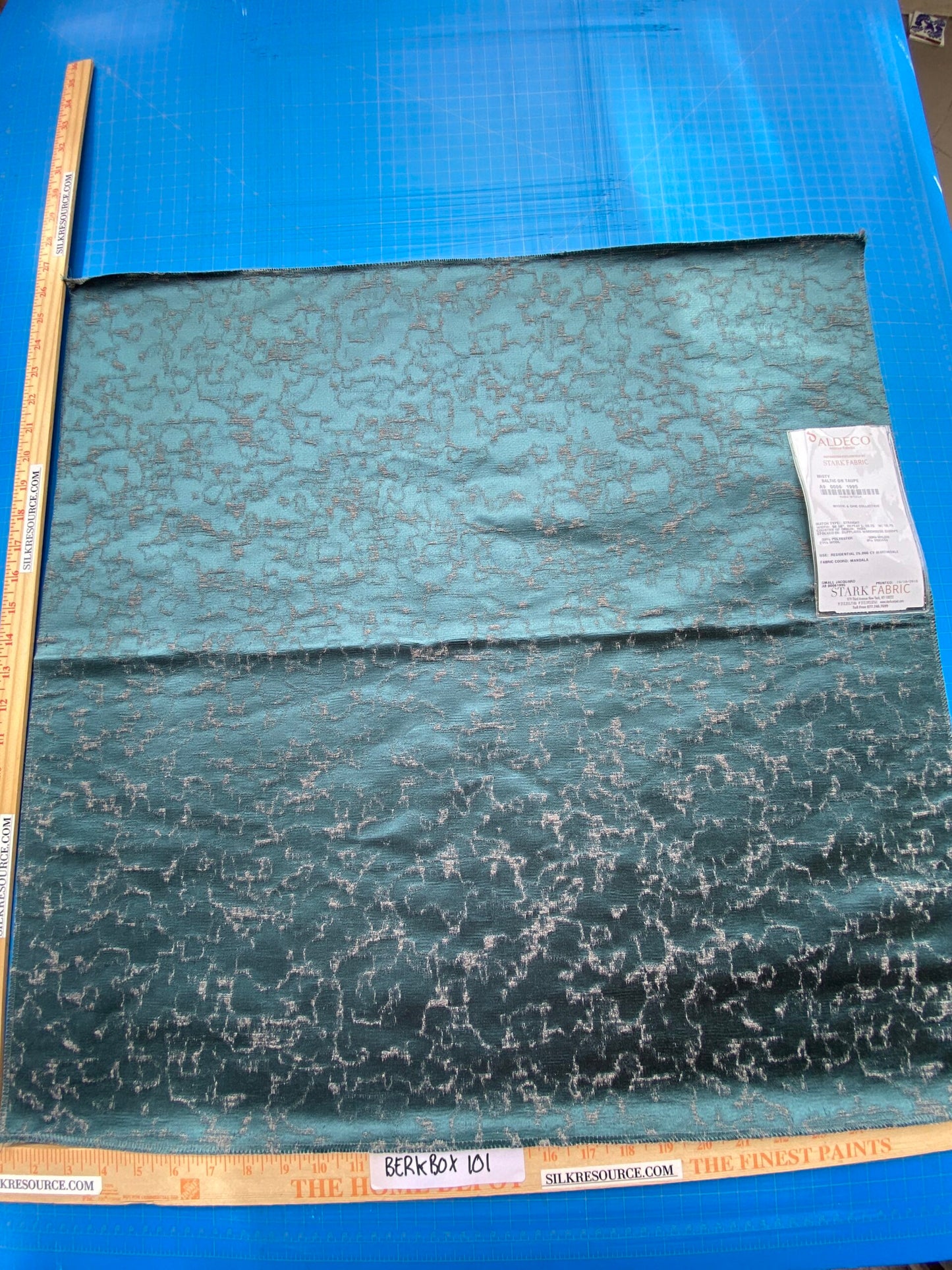 79 Berkbox101 Square Jacquard by Scalamandre Aldeco Misty Baltic on Taupe Blue Teal Brown Damask MSRP USD 300+/y