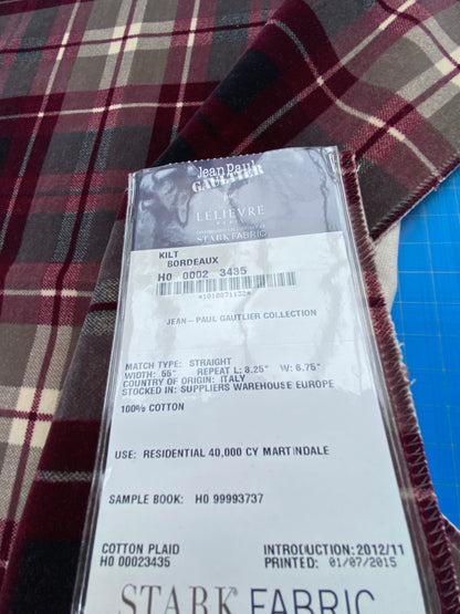 11 Berkbox102 Square Jacquard by Jean Paul Gaultier Kilt Bordeaux Red White Cotton Plaid Check MSRP USD500+/y
