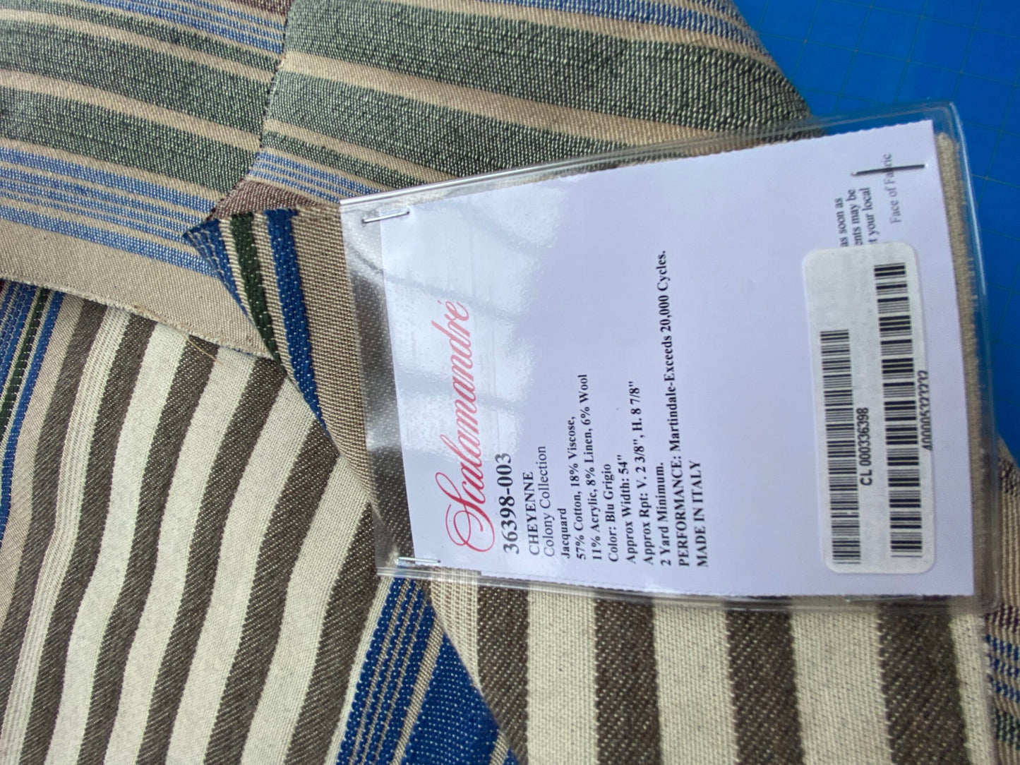 21 Berkbox102 Square Jacquard by Scalamandre Cheyenne Blu Grigio Blue Gray Beige Brown Stripe Geometric MSRP USD 300+/y