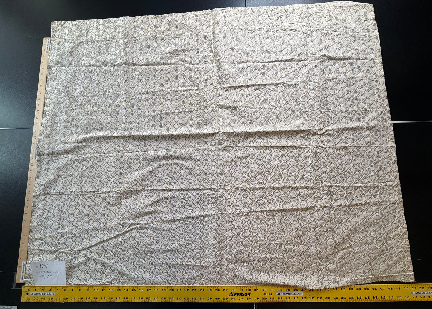 Grey Watkins Scalamandre Constant Motion Pale Celery Green on Cream White Music Note Fiddle Head - 1.2 yards - MSRP USD 160/Y
