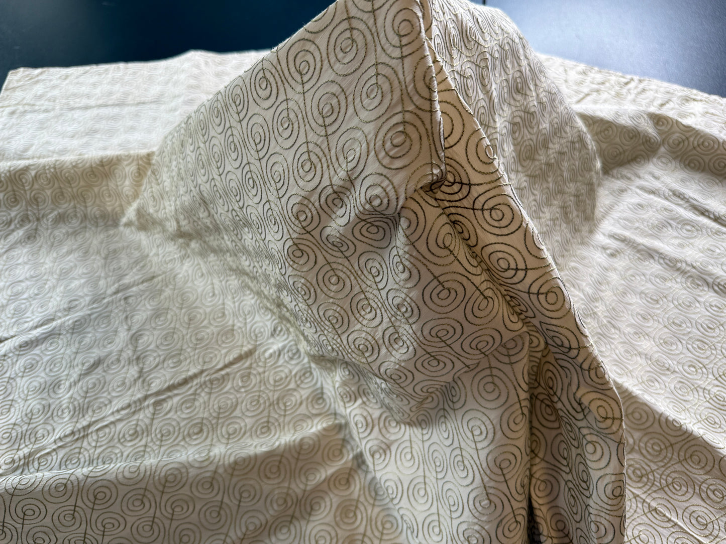 Grey Watkins Scalamandre Constant Motion Pale Celery Green on Cream White Music Note Fiddle Head - 1.2 yards - MSRP USD 160/Y