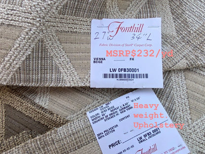 1 Berkbox30 Scalamandre Vienna Beige 27"w X 34"l Woven Cotton Heavy Upholstery MSRP USD 232/Yards