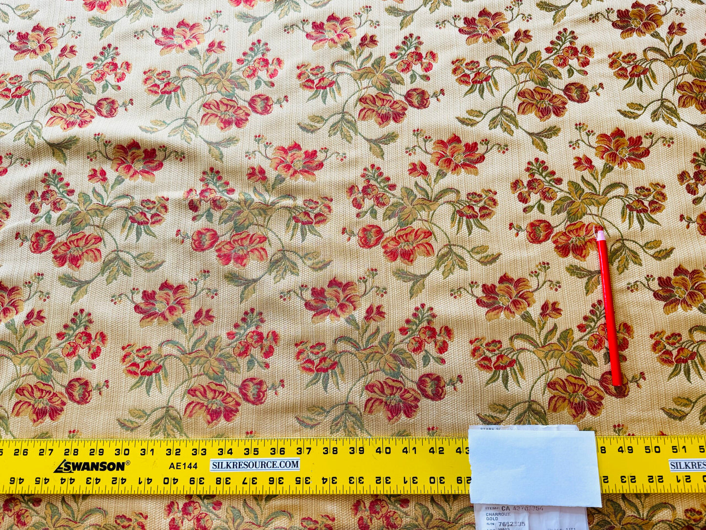 Scalamandre Charroux Gold Peony Field Red Floral Lampas Red France MSRP USD 284/Y