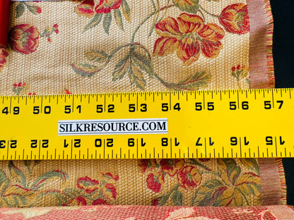 Scalamandre Charroux Gold Peony Field Red Floral Lampas Red France MSRP USD 284/Y