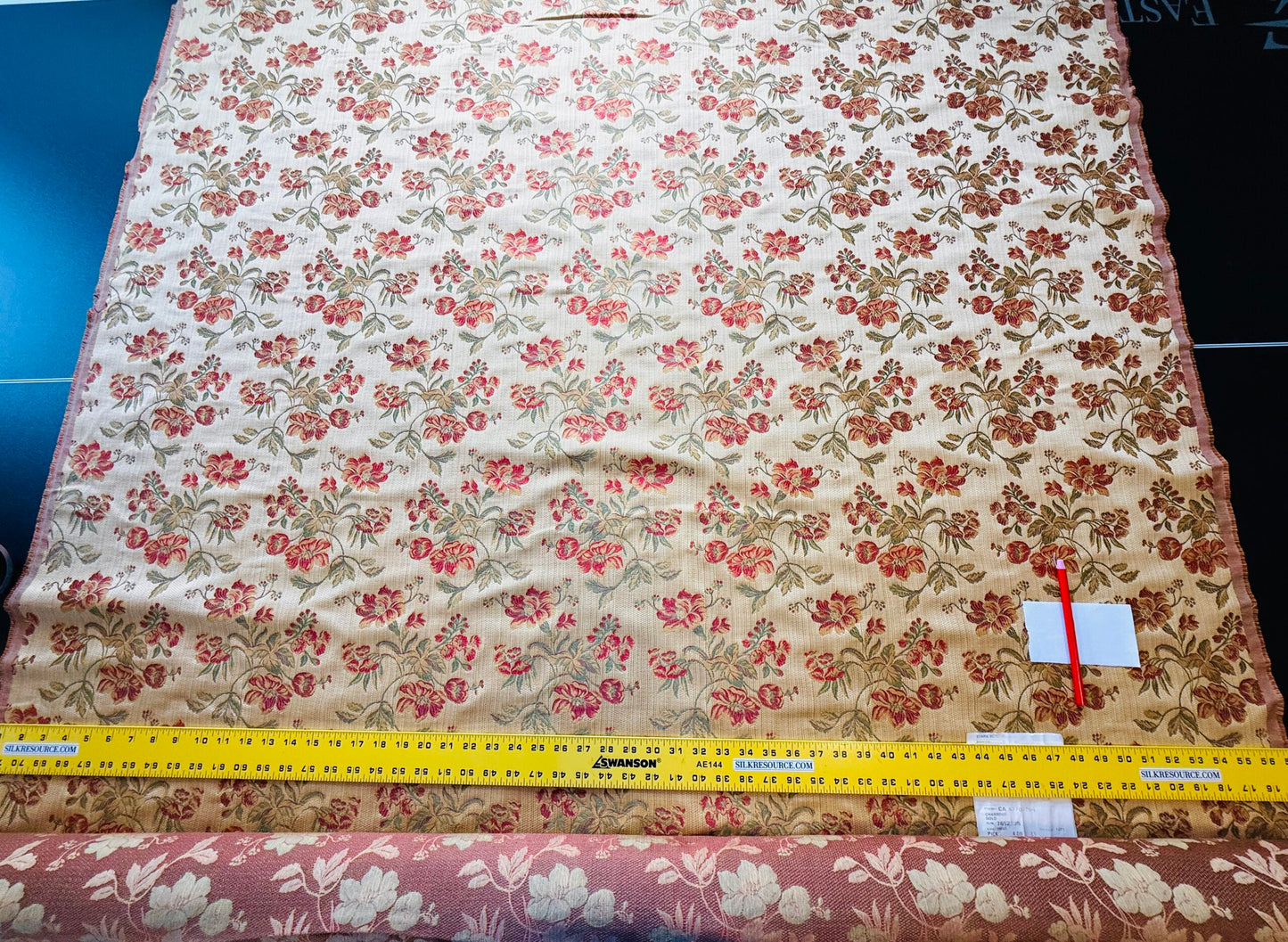 Scalamandre Charroux Gold Peony Field Red Floral Lampas Red France MSRP USD 284/Y
