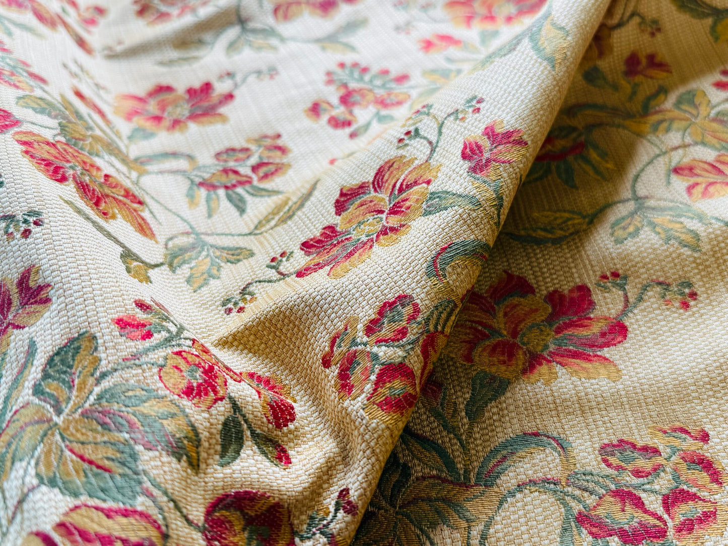 Scalamandre Charroux Gold Peony Field Red Floral Lampas Red France MSRP USD 284/Y