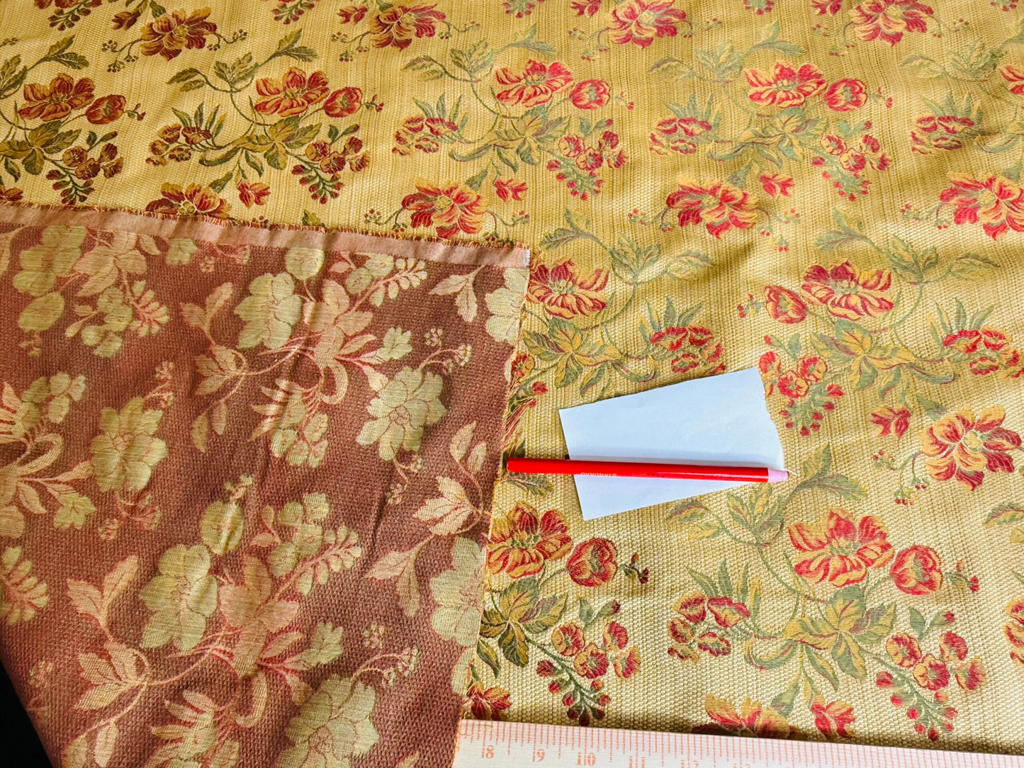 Scalamandre Charroux Gold Peony Field Red Floral Lampas Red France MSRP USD 284/Y