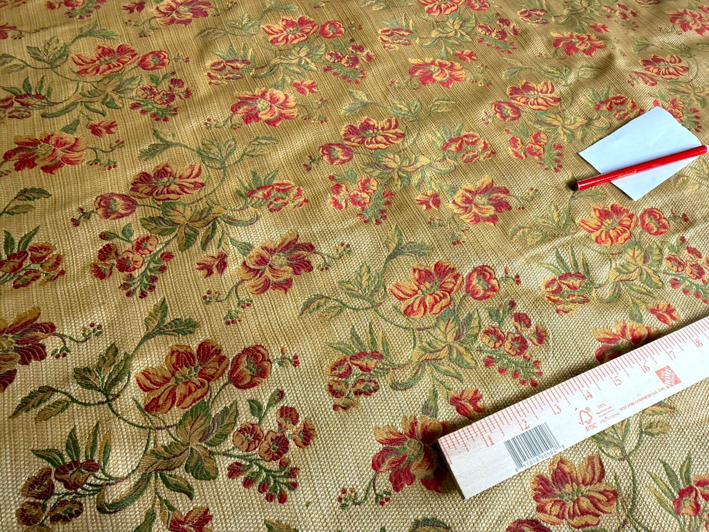 Scalamandre Charroux Gold Peony Field Red Floral Lampas Red France MSRP USD 284/Y