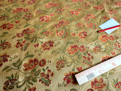 Scalamandre Charroux Gold Peony Field Red Floral Lampas Red France MSRP USD 284/Y