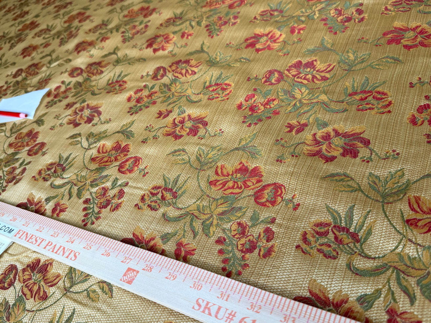 Scalamandre Charroux Gold Peony Field Red Floral Lampas Red France MSRP USD 284/Y