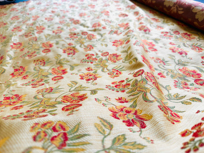 Scalamandre Charroux Gold Peony Field Red Floral Lampas Red France MSRP USD 284/Y