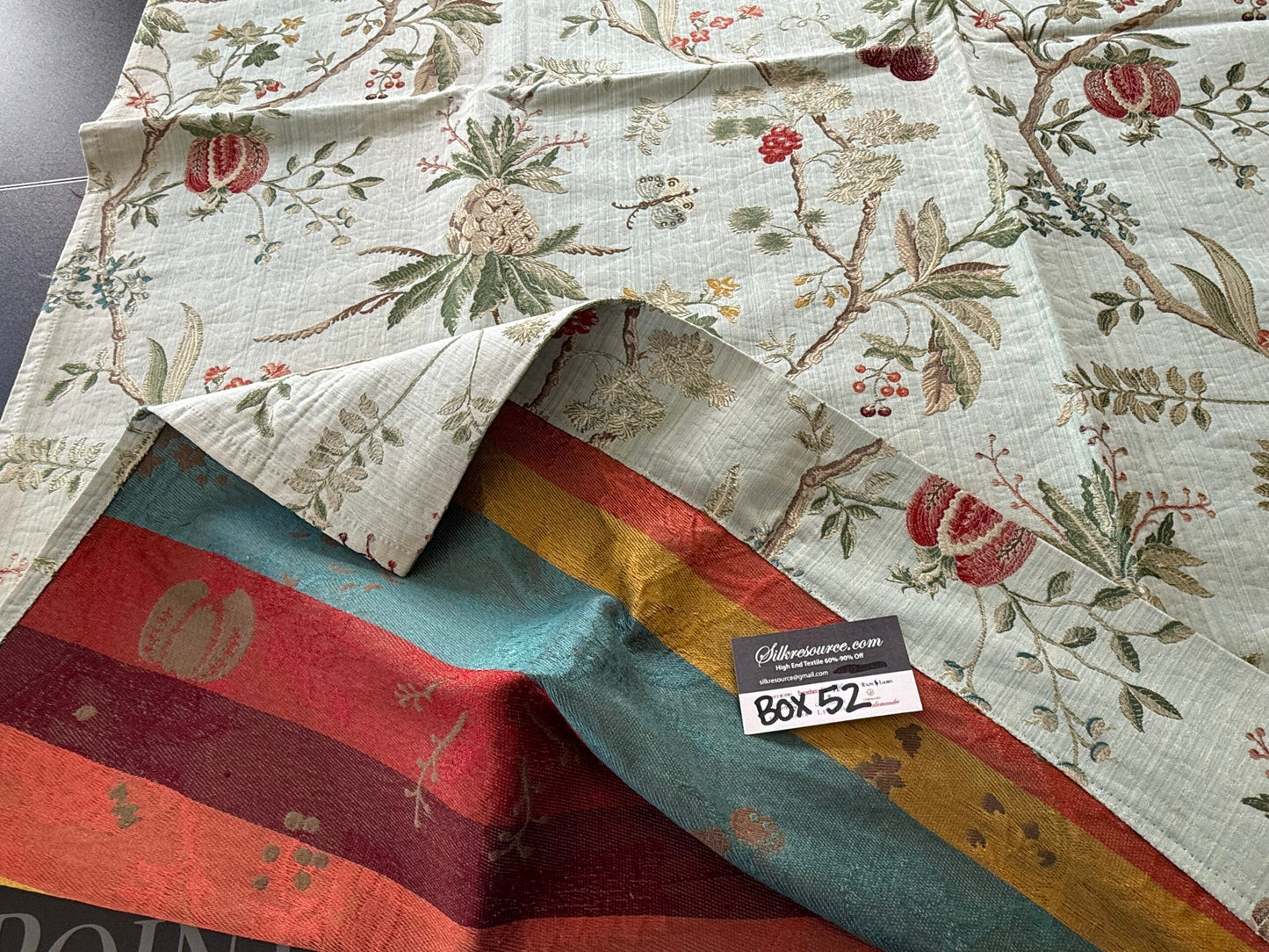 25 Berkbox52 2.4yds Scalamandre Colony La Perouse Multi on Ivory Pomegranate eggplant pineapple Fruits Floral Tree Foliage MSRP USD 578/Y