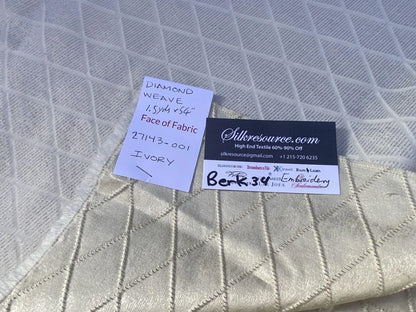 11 Berkbox34 Scalamandre Embroidery Diamond Weave Ivory 1.5yd X54”w