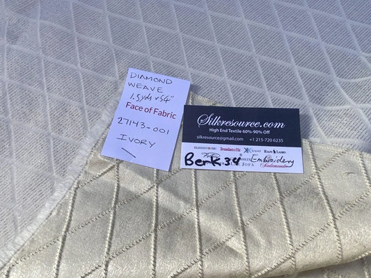 11 Berkbox34 Scalamandre Embroidery Diamond Weave Ivory 1.5yd X54”w