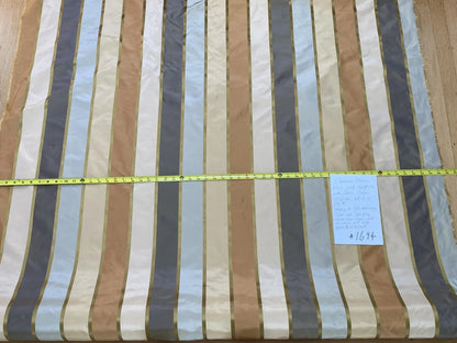 Clarence House 100% Silk Taffeta Satin Stripe Copper Red, Light Blue, Smoky Teal Blue and Gold MSRP USD250+/Y