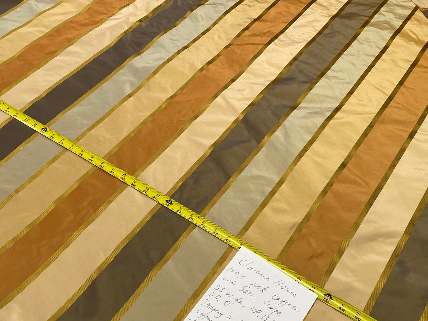 Clarence House 100% Silk Taffeta Satin Stripe Copper Red, Light Blue, Smoky Teal Blue and Gold MSRP USD250+/Y