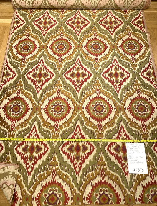 S. Harris Colorful Tapestry Ikat Medallion Spice Hot Red Saffron Green Gold Purple Faux Silk MSPR USD150