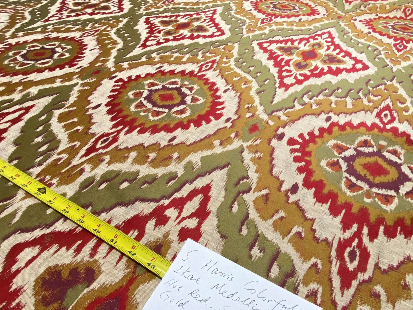 S. Harris Colorful Tapestry Ikat Medallion Spice Hot Red Saffron Green Gold Purple Faux Silk MSPR USD150