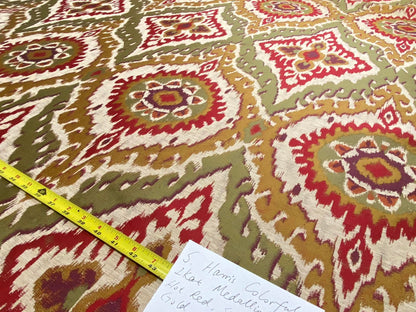 S. Harris Colorful Tapestry Ikat Medallion Spice Hot Red Saffron Green Gold Purple Faux Silk MSPR USD150