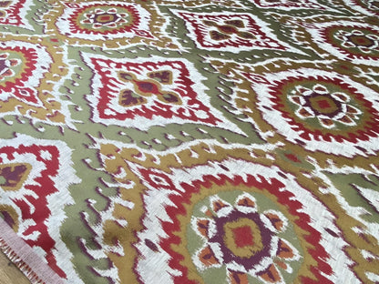 S. Harris Colorful Tapestry Ikat Medallion Spice Hot Red Saffron Green Gold Purple Faux Silk MSPR USD150