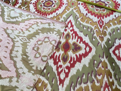 S. Harris Colorful Tapestry Ikat Medallion Spice Hot Red Saffron Green Gold Purple Faux Silk MSPR USD150