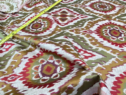 S. Harris Colorful Tapestry Ikat Medallion Spice Hot Red Saffron Green Gold Purple Faux Silk MSPR USD150