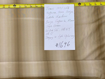 Prestigious Travers 100% Silk Taffeta Strie Shadow Stripe Beige Coffee Muted Grey Sage Green Brilliant MSRP USD290/Y