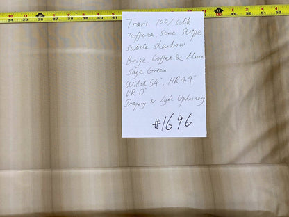 Prestigious Travers 100% Silk Taffeta Strie Shadow Stripe Beige Coffee Muted Grey Sage Green Brilliant MSRP USD290/Y
