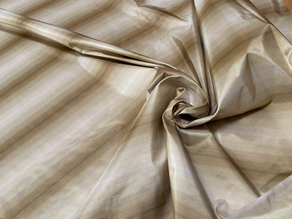 Prestigious Travers 100% Silk Taffeta Strie Shadow Stripe Beige Coffee Muted Grey Sage Green Brilliant MSRP USD290/Y