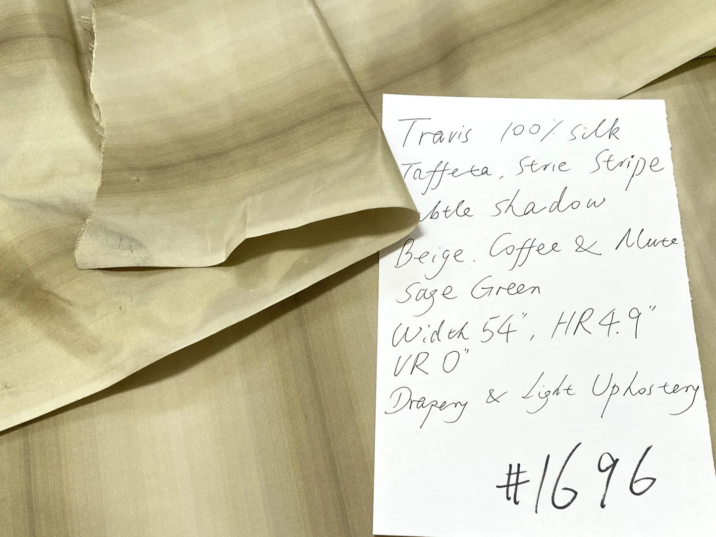 Prestigious Travers 100% Silk Taffeta Strie Shadow Stripe Beige Coffee Muted Grey Sage Green Brilliant MSRP USD290/Y