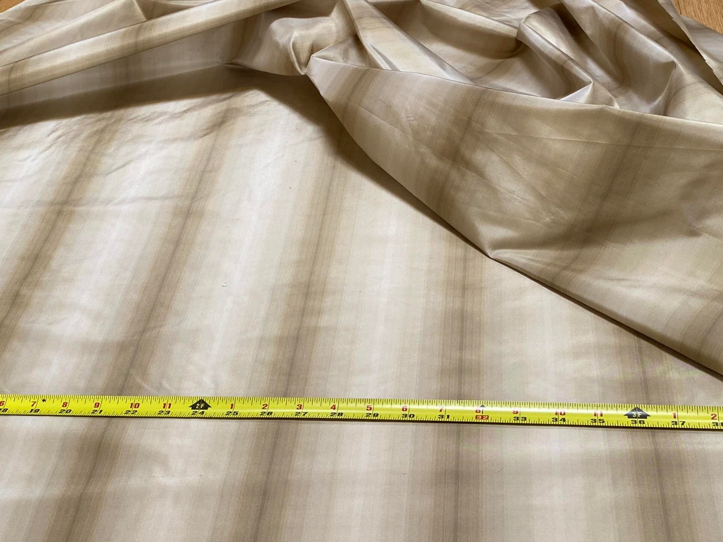 Prestigious Travers 100% Silk Taffeta Strie Shadow Stripe Beige Coffee Muted Grey Sage Green Brilliant MSRP USD290/Y