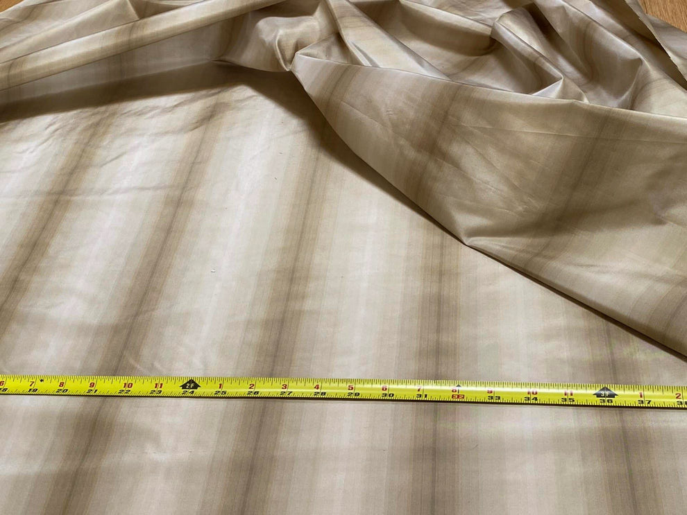 Prestigious Travers 100% Silk Taffeta Strie Shadow Stripe Beige Coffee Muted Grey Sage Green Brilliant MSRP USD290/Y