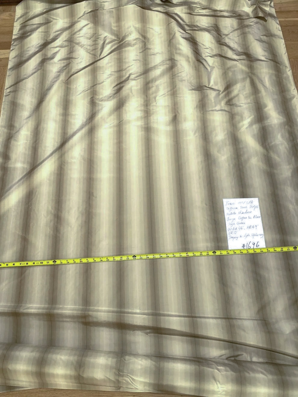 Prestigious Travers 100% Silk Taffeta Strie Shadow Stripe Beige Coffee Muted Grey Sage Green Brilliant MSRP USD290/Y