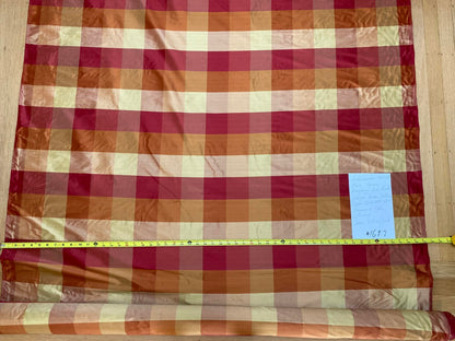 Stunning Schumacher 100% Silk Dupioni Plaid Square Raspberry Pink Red Orange Butter Yellow Gold