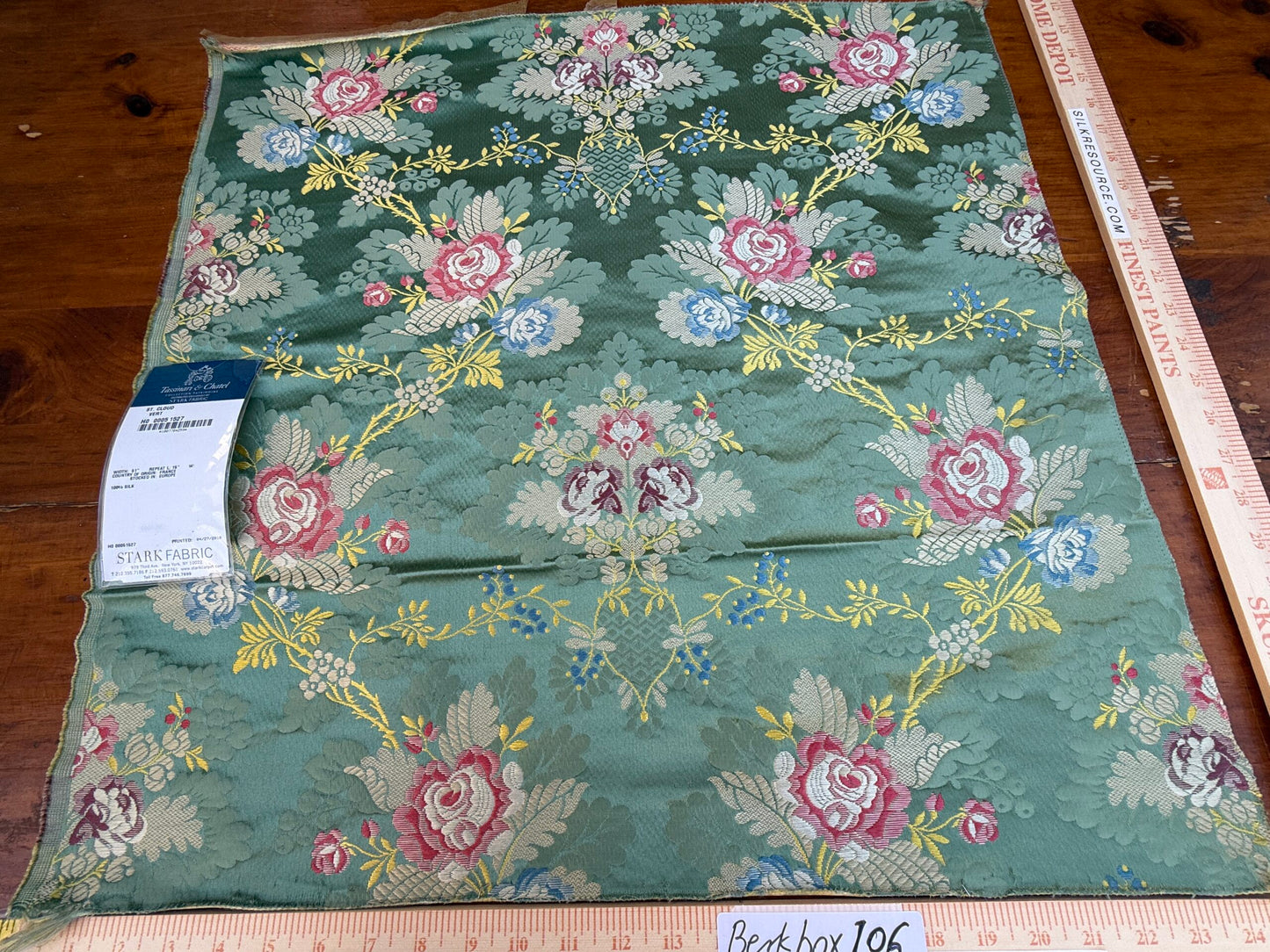 1 Berkbox101 24"x25" Scalamandre Tassinari &amp; Chatel St. Cloud Vert Green Floral Historic Silk MSRP USD3076/y