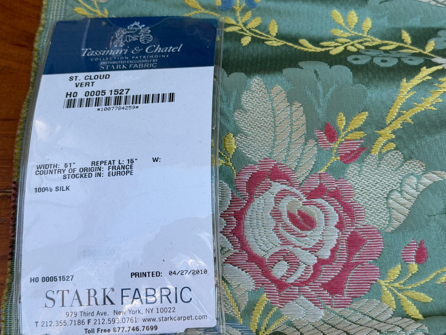 1 Berkbox101 24"x25" Scalamandre Tassinari &amp; Chatel St. Cloud Vert Green Floral Historic Silk MSRP USD3076/y