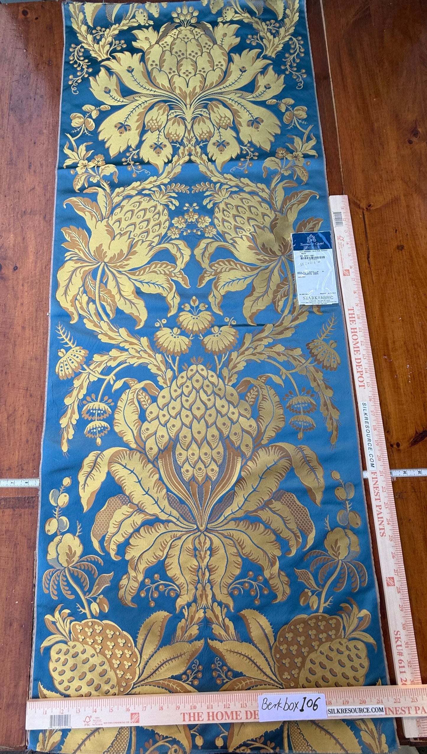 Special Order Scalamandre Tassinari &amp; Chatel Les Ananas 51" in Bleu Historical Silk Lampas Pineapple Neoclassical MSRP USD5616/repeat