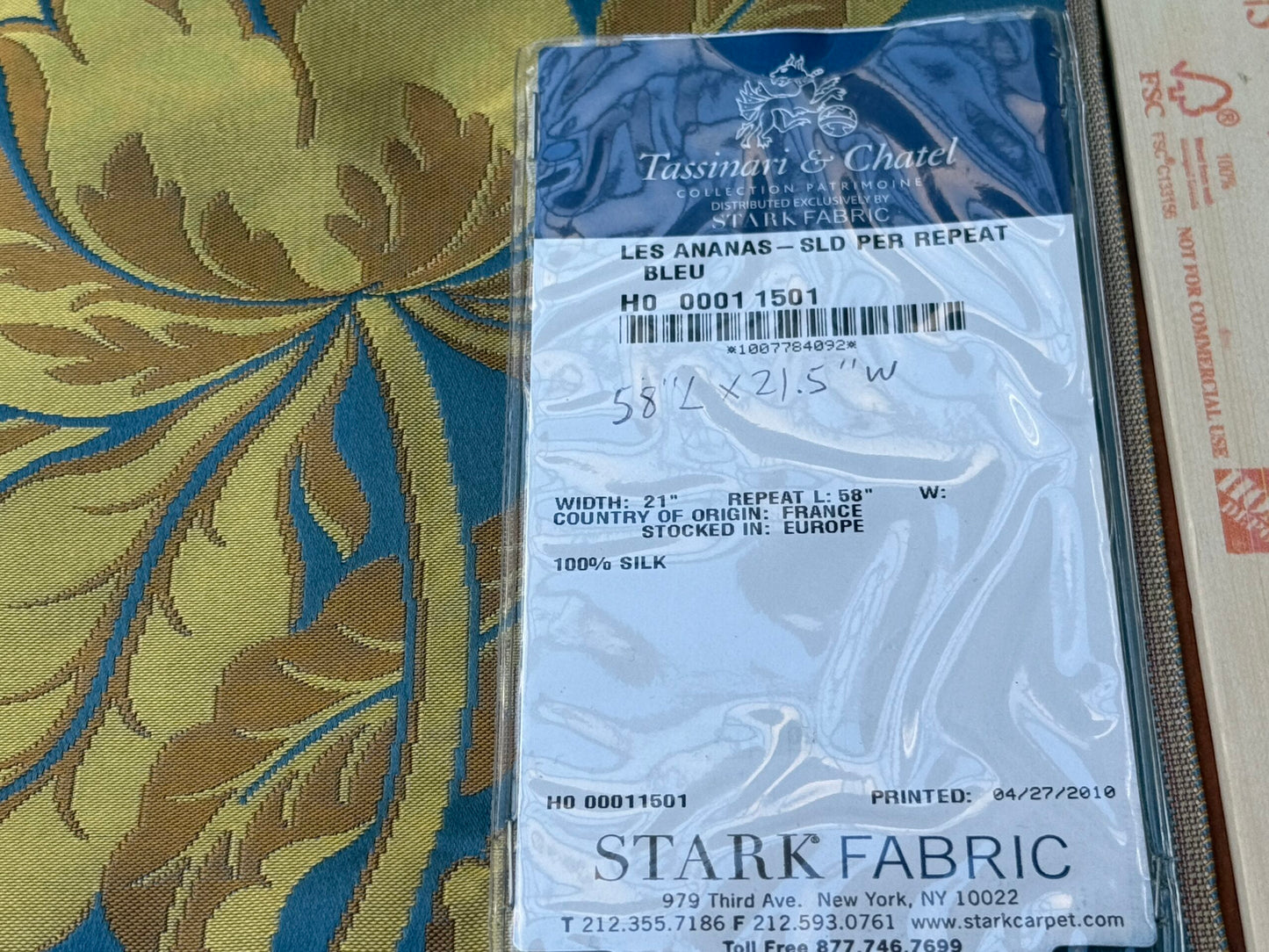 Special Order Scalamandre Tassinari &amp; Chatel Les Ananas 51" in Bleu Historical Silk Lampas Pineapple Neoclassical MSRP USD5616/repeat