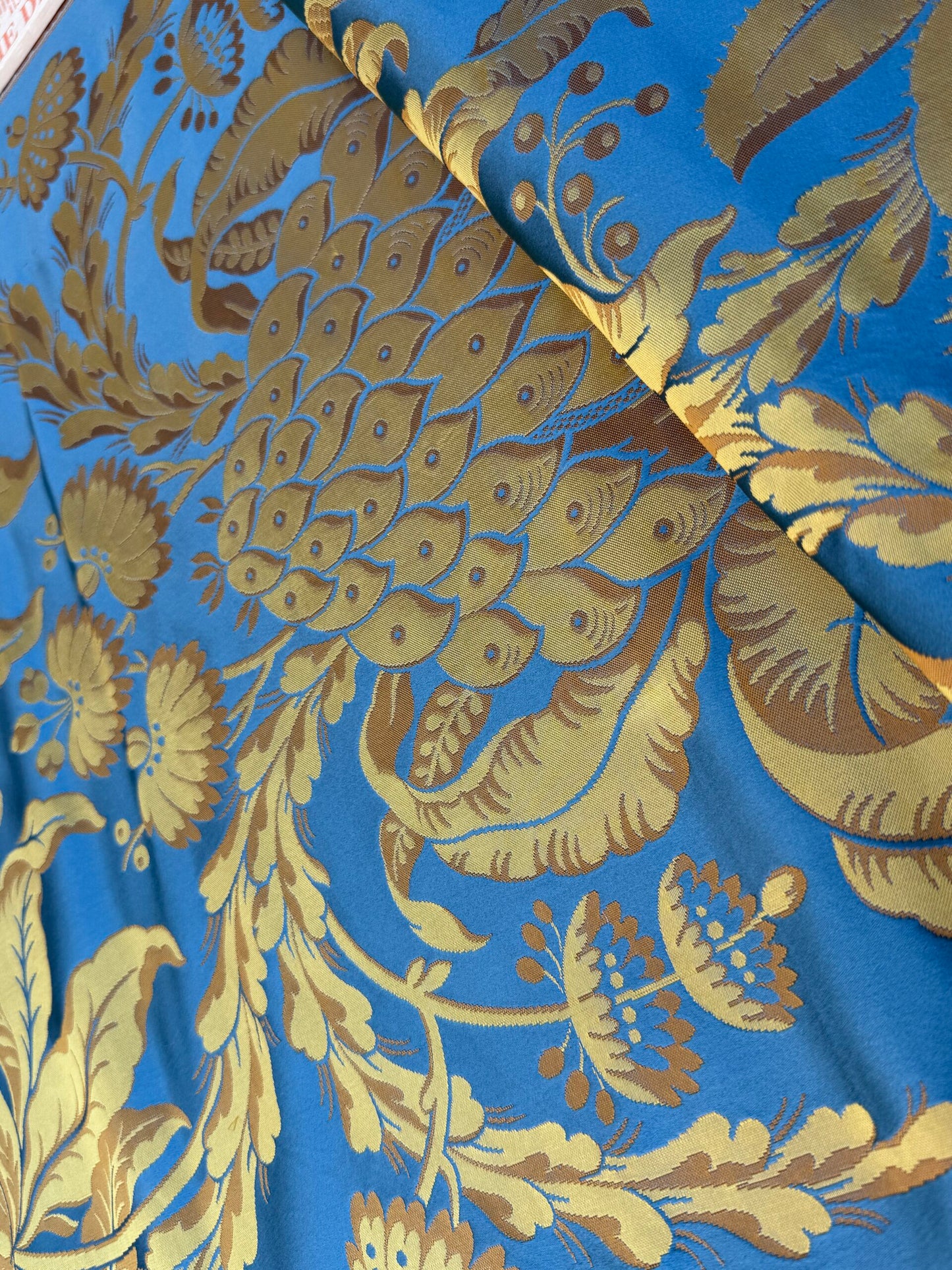 2 Berkbox106 58" x 21.5" Scalamandre Tassinari &amp; Chatel Les Ananas in Bleu Historical Silk Lampas Pineapple Neoclassical