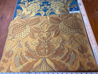 2 Berkbox106 58" x 21.5" Scalamandre Tassinari &amp; Chatel Les Ananas in Bleu Historical Silk Lampas Pineapple Neoclassical