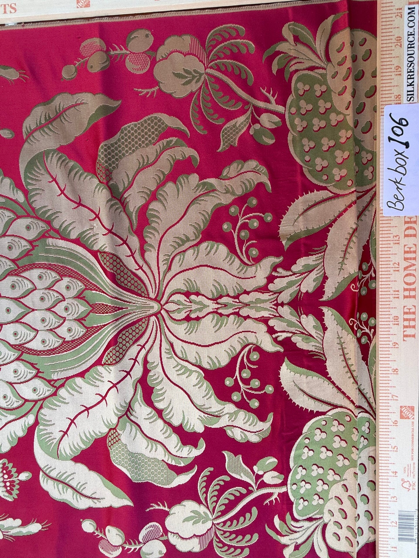 3 Berkbox106 58" x 21.5" Scalamandre Tassinari &amp; Chatel Les Ananas in Cramoisi Red Historical Silk Lampas Pineapple Neoclassical