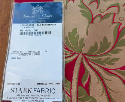 3 Berkbox106 58" x 21.5" Scalamandre Tassinari &amp; Chatel Les Ananas in Cramoisi Red Historical Silk Lampas Pineapple Neoclassical