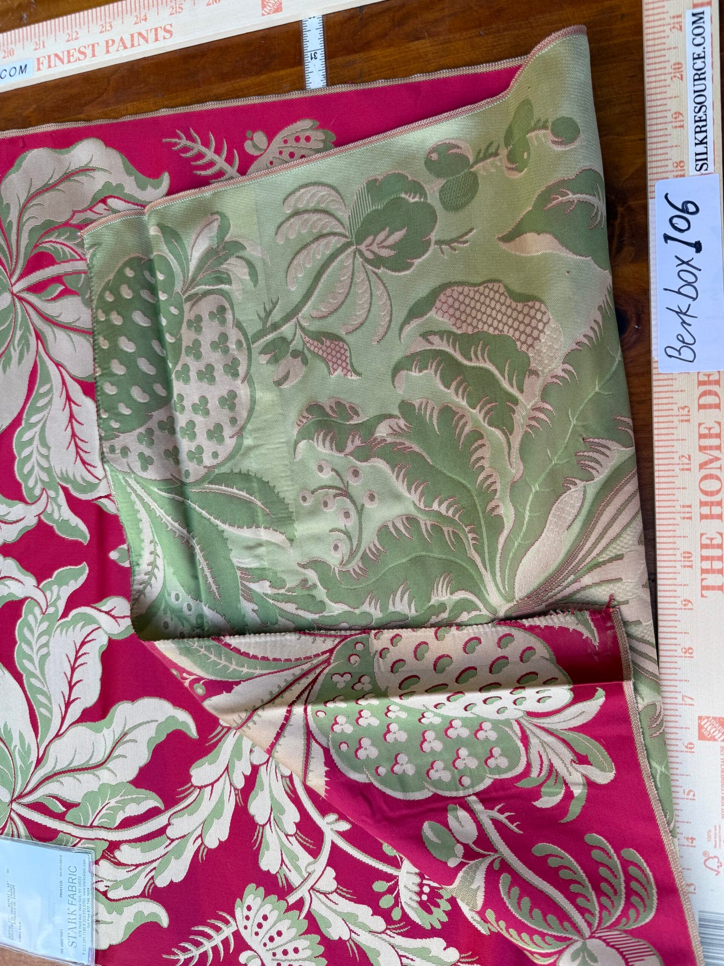 3 Berkbox106 58" x 21.5" Scalamandre Tassinari &amp; Chatel Les Ananas in Cramoisi Red Historical Silk Lampas Pineapple Neoclassical