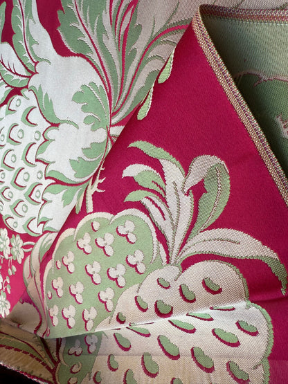 3 Berkbox106 58" x 21.5" Scalamandre Tassinari &amp; Chatel Les Ananas in Cramoisi Red Historical Silk Lampas Pineapple Neoclassical